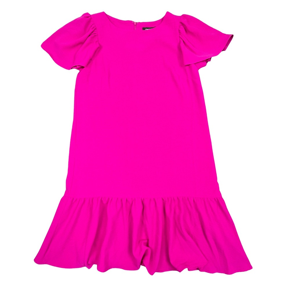 DKNY Womens Flutter Sleeve Mini Dress Size 6 Pink Solid Ruffle Hem Party Wear‎